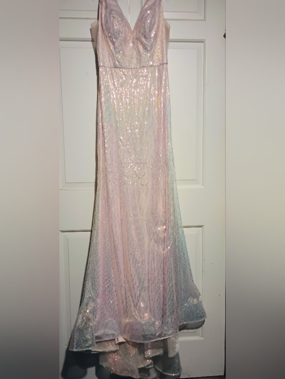 Amarra Size 10 Iridescent Sequin Pink Formal Gown Prom Evening Dress